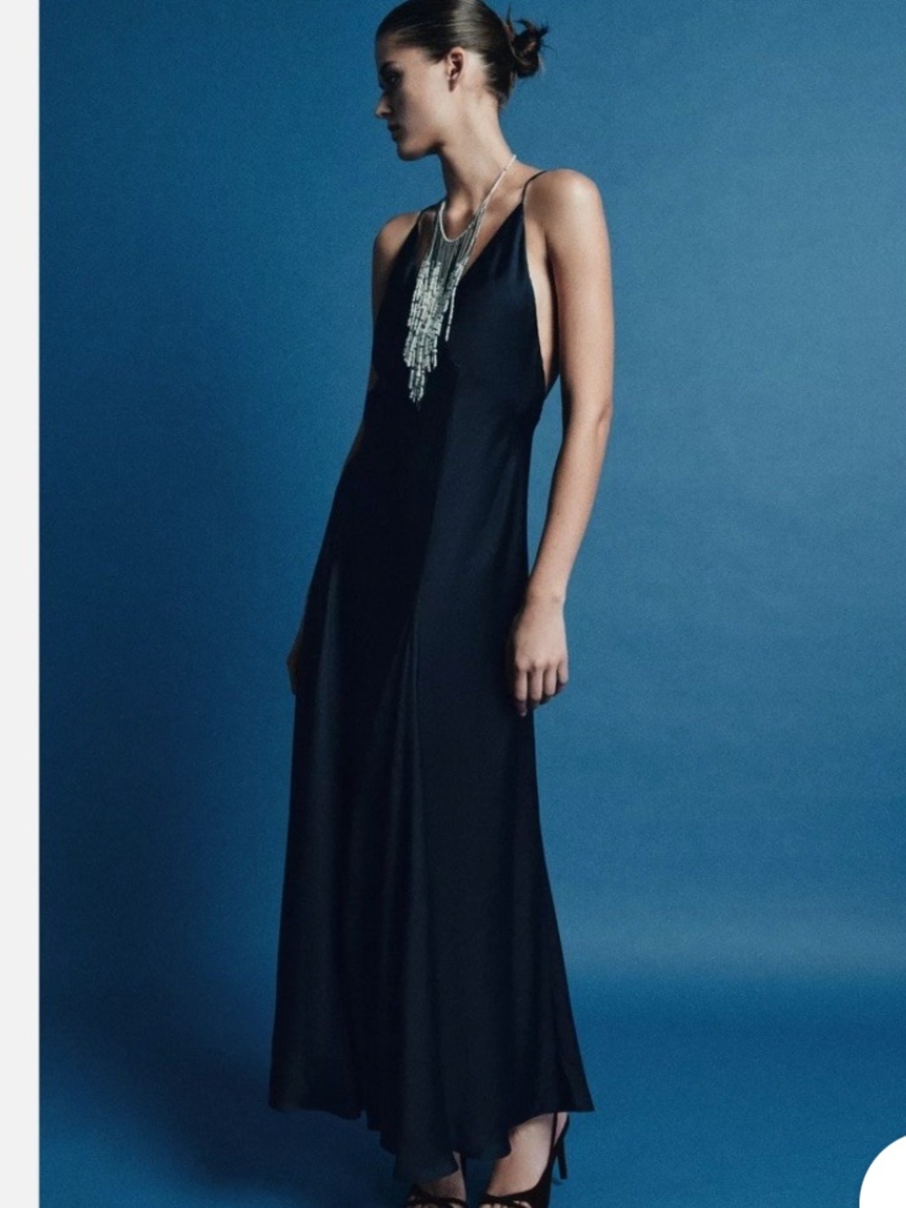 Zara NWT satin effect maxi dress dark navy 9763/987 - Picture 3 of 11